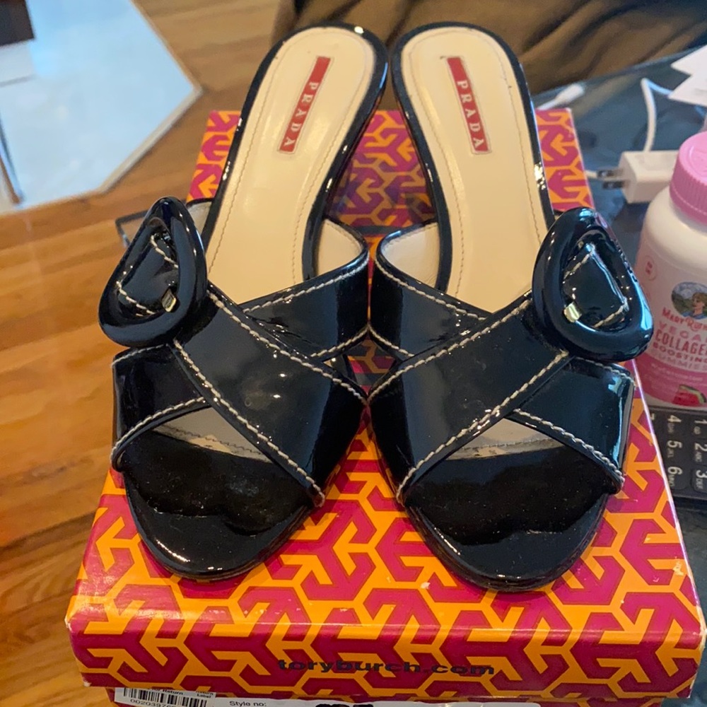 Prada Patent Leather Slides with buckle. Like NEW!!!